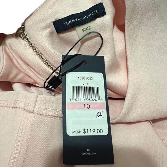 Tommy Hilfiger SIZE 10 Pink Ruffled Black Detail Short Sleeve Fit & Flare Dress - Picture 9 of 12